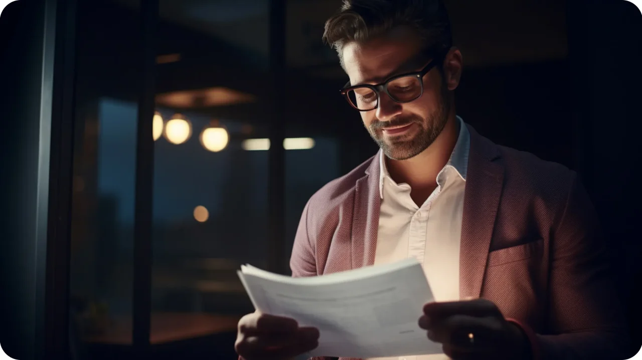 Man Holding Documents Dark Room