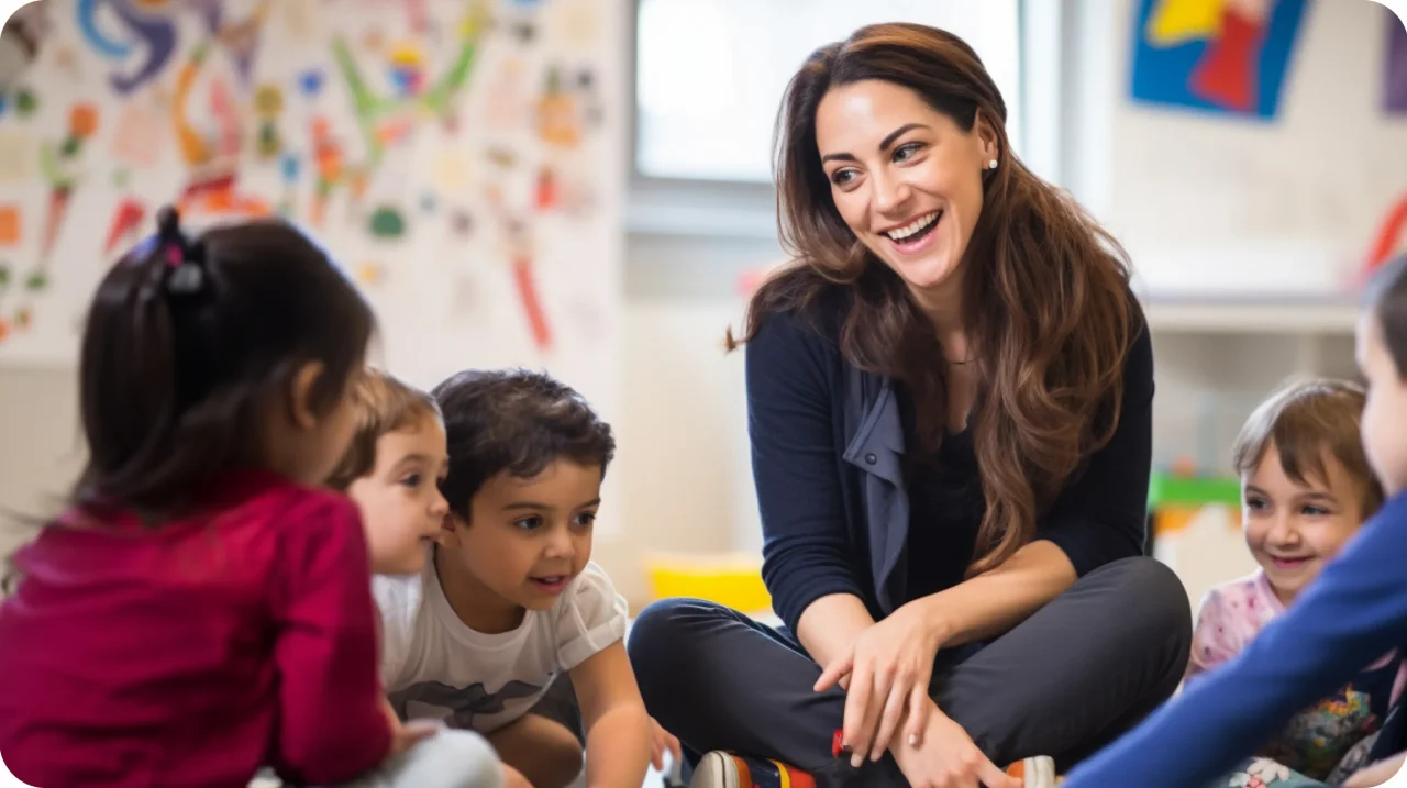 Teacher With Children In Kindergarten