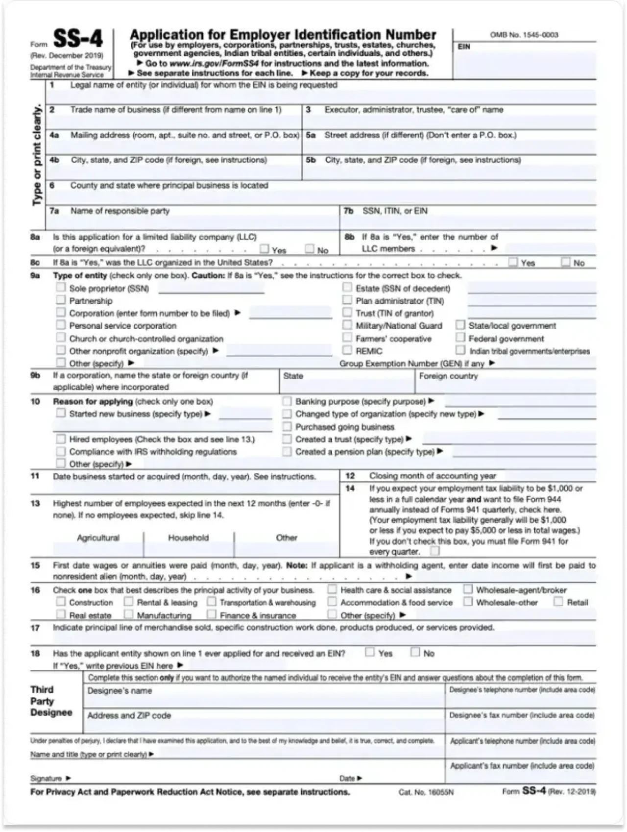 Application For Employer Id Number