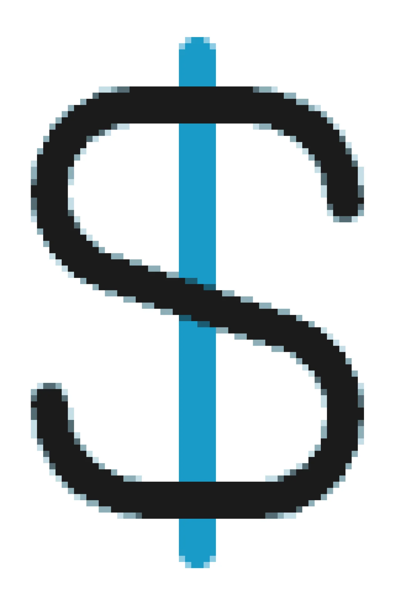 Icon of a dollar sign with a vertical blue line.