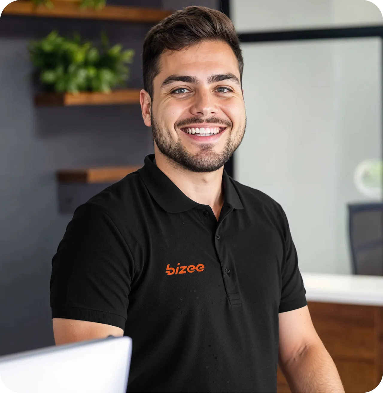 Smiling Man In Bizee Office Black Shirt Hero