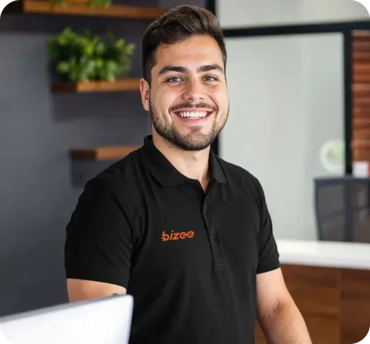 Smiling Man In Black T Shirt